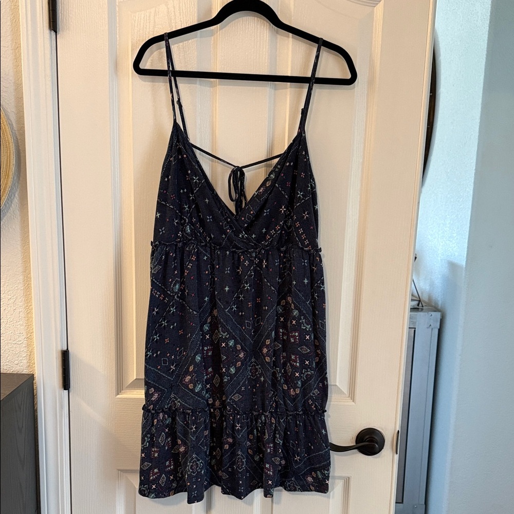 SO Tie Back Sundress Womens Blue Floral Tiered Babydoll